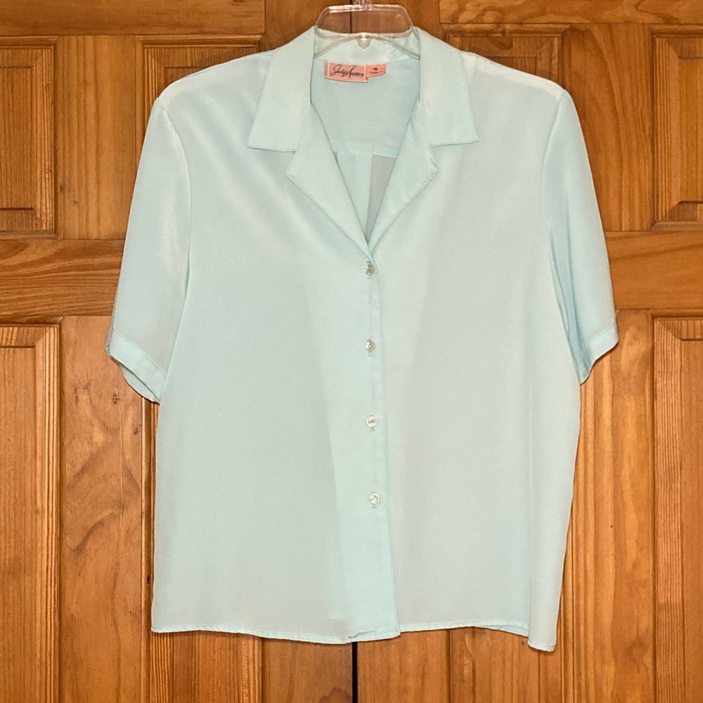 NWOT Jaclyn Smith Vintage 90s Top Short Sleeve Career Blouse Blue Size 16